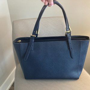 Tory Burch Blue Emerson Small Buckle Bag Purse Tote Saffiano Leather